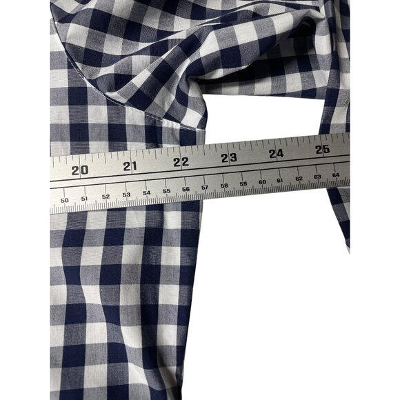 Women's FoxCroft NYC Size‎ 14 Navy & White Checkered Button-Up Shirt Classic - Picture 6 of 9